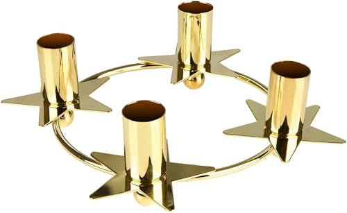 BRUBAKER Portacandela Dorato per 4 Candele - Anello per Corona d'Avvento da 22 cm per Candele con Diametro di 2,2 cm - Portacandela a Stella in Metallo per Decorazioni Natalizie Moderne