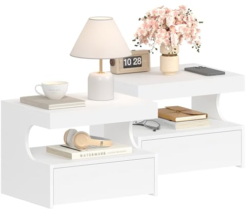 Hzuaneri Table de Chevet Suspendue Lot de 2, Table de Nuit Suspendue, Tables de Chevet Murale avec 1 Tiroir Coulissant avec Espace Ouvert, Moderne, pour Chambre à Coucher, Salon, Blanc NS50203X