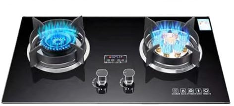 Cuisinière à gaz 2 brûleurs Cuisinière à gaz 17742BTU Minuterie indépendante Double Face, Verre trempé, Dispositif de Protection Contre Les extinctions accidentelles (GPL)