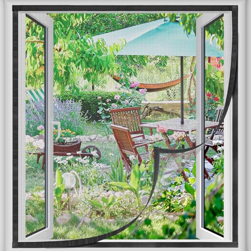 Moustiquaire Fenêtre 120x140 cm - Autocollante Extra Forte - Sans Perçage - Maille Ultra-Fine Anti-Moustiques - Transparente Invisible,Noir