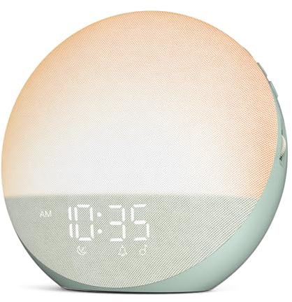 Sunrise Alarm Clock White Noise Machine: Natural Wake Up Light - Dimmable Clock with Bluetooth Speaker for Bedroom - 25 Sleep Sounds for Baby Adults Kids Sage Green