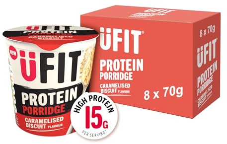 UFIT Caramelised Biscuit Protein Porridge Pots Pack of 8 x 70g – Healthy Instant Breakfast – High Protein Oats – On-the-Go Meal