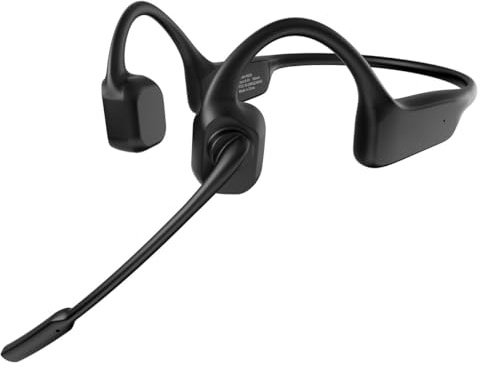 Jiade Bone Conduction Headphones with Microphone Boom, Wireless Bluetooth PC Headsets with Noise Canceling Mic for Work, Call, Meeting, 10 Hours Talk Time