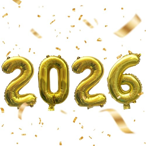 4 Pcs Gold 2026 Number Balloons (32 Inch),Happy New Years Eve Decorations 2026,Nye Party Decorations,Big Balloon,New Year'S Supplies for Home,Outdoor,Indoor,Christmas,Birthday,Anniversary,Graduation