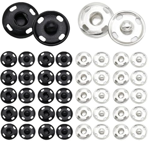 24 Sets 7mm Poppers Fasteners Kit, Stitch Press Studs, Press Studs Snap Fasteners for Sewing Snap B uttons for Clothes Bags DIY Craft Projects