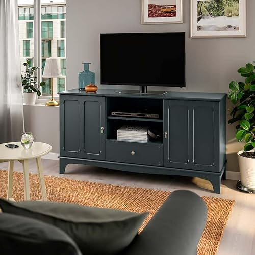 ZRIZAURA LOMMARP Wooden TV Bench 159×45×81cm – Large Media Console, Television Stand & Storage Unit for Living Room (Dark blue-green)