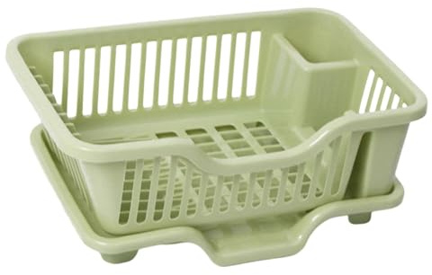 RoaQinFo Escurridor de Platos para Utensilios de Cocina, Organizador con Bandeja de Drenaje, Rejilla para Platos Y Tabla de Escurrir para Despensa, Verde, Individual