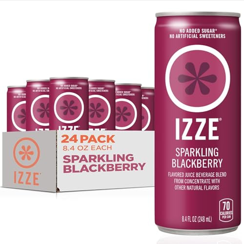 IZZE Sparkling Water Juice Beverage Blend, Blackberry, No Sugar Added, 8.4 FL OZ, 24 Cans