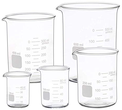 Borosilikatglas Bechergläser Set Becherglas mit klare Ausguss 50ml 100ml 250ml 400ml 600ml Meßbecher
