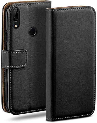 moex Étui à Rabat Compatible avec Huawei P Smart Z, étui pour téléphone Portable avec Fente pour Carte, étui à Rabat à 360 degrés, étui pour téléphone Portable en Cuir végétalien, Noir Profond