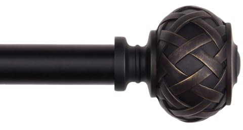 SZXIMU Curtain Pole for Windows 182-365 cm (72 to 144 Inches), Extendable Curtain Rod for Eyelet Curtains Drapery Rod with Netted Texture Finials,Black