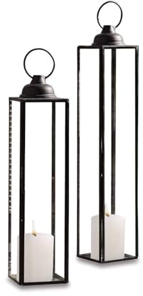 Loberon Laterne 2er Set Radu, Zwei Größen, Imposante Höhe, Dezentes Design, Dekoration, Wohn-Accessoires, Kerzenhalter, Eisen, Glas, antikschwarz