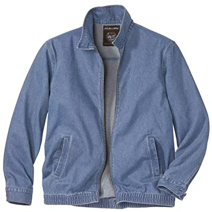 ATLAS FOR MEN - Blouson d'Eté Homme en Jeans, Fermeture éclaire. Veste d’été Bleue en Toile Denim légère. Disponible en Grandes Tailles, XL