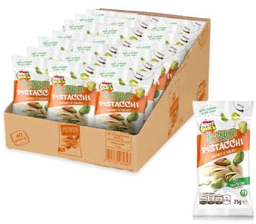 Aperisnack B-Fruit - AP13.041.16 - Box 40 Snack Monodose – Pistacchi in guscio Tostati e Salati – Frutta Secca 100% Naturale – 40 monoporzioni x 25 g