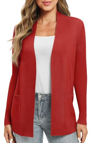 EXCHIC Femmes Décontractée Manche Longue Tricoté Cardigan Poids Léger À l'aise Avant Ouvert Manteau Chandails Longs avec Poches