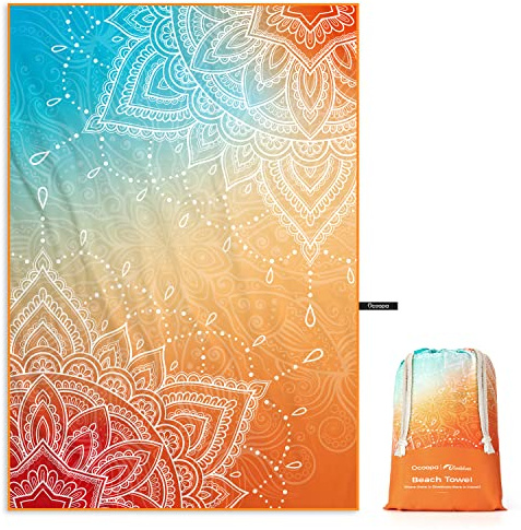 OCOOPA Asciugamano da spiaggia in microfibra ultraleggero, asciugatura rapida, coperta da spiaggia assorbente, asciugamano da bagno morbido e facile da mantenere per fitness, viaggi, spiaggia, nuoto