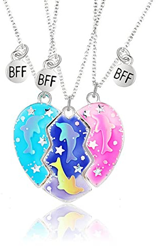 3 pezzi collana d'amore, BFF collane amicizia, collana del cuore del delfino, regali per sorelle e migliori amici, Regali di compleanno, Collana con ciondolo Regali