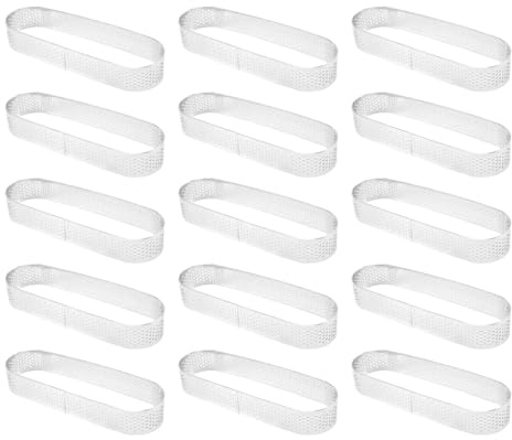 Happysnow 15 moldes ovalados para tartaletas, moldes perforados para hornear, acero inoxidable, anillo redondo para tartas, mousse, tartas, quiche