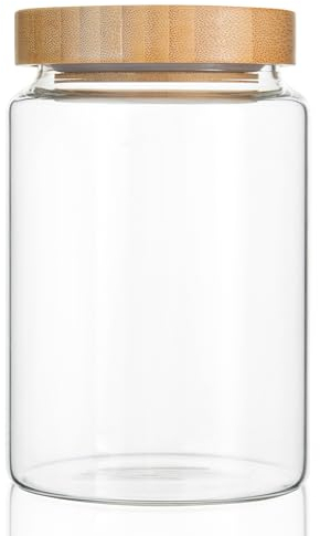 INCETUE 900ML Glas Vorratsgläser mit Deckel, Vorratsdosen mit Luftdicht Bambusdeckel, Deko Küche Glasbehälter für Müsli, Pasta, Nudeln, Mehl, Kaffeebohnen, Overnight Oats - Mittlere