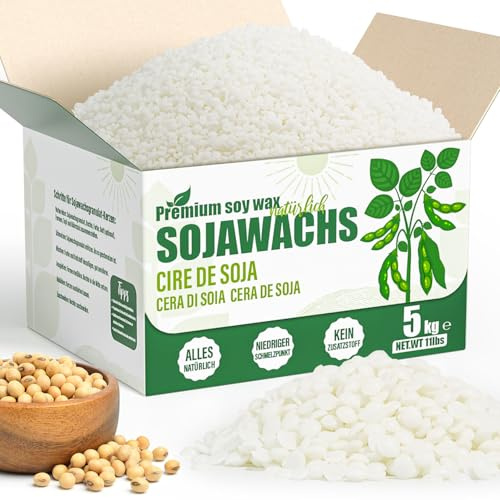 VEGISHINE Cera di Soia per Candele, Naturale Cera di Soia per Candele 5kg, Cera per Candele fai da te, Prima Qualità Cera di Soia per Candele 1kg 2kg 5kg 10kg