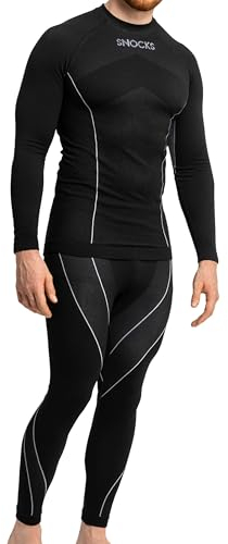 Snocks Thermounterwäsche Herren - Atmungsaktives und warmes Material, Perfekte Passform, Ideal für Verschiedene Sportarten - Skiunterwäsche, Funktionsunterwäsche - Gr. XL - Farbe Schwarz