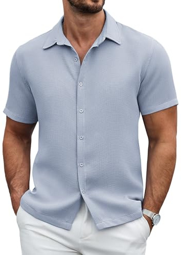 COOFANDY Våffelskjorta herr kortärmad skjorta regular fit fritidsskjorta sommar casual strandskjorta enfärgad texturerad skjorta