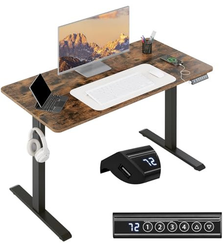 WOLTU Escritorio Elevable Eléctrico, 120x60 cm, Escritorio Regulable en Altura Ergonomica, Puerto USB, Smart Panel con Funciones de Memoria y Proteccion Anticolision, Marrón