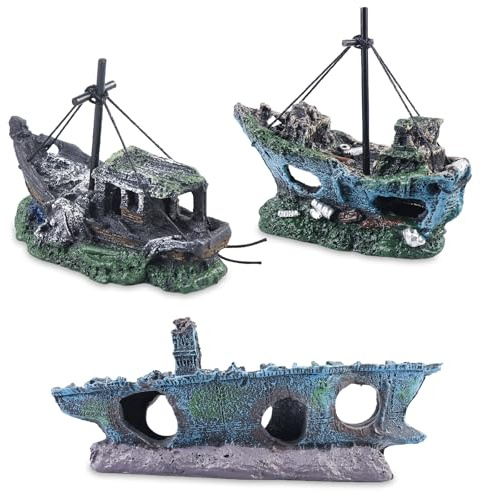 WIYETY 3 Pezzi Decorazione Relitto di Nave per Acquario - Nave Pirata, Ornamento in Resina per Acquari