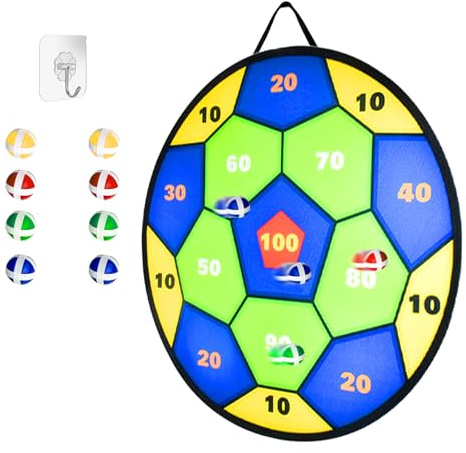 Diana de dardos de una cara, forma de fútbol, 66 cm, para niños, con 6 bolas adhesivas, 6 dardos, juguete plegable, juegos de fiesta al aire libre