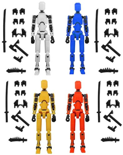 KGDUYC 4 pcs T13 Figura de Acción, Figuras de Acción Impreso en 3D, T13 Action Figure con Armas, T13 Figuras Acción con Múltiples Articulaciones, Lucky 13 Action Figure Robot, Decoraciones Escritorio