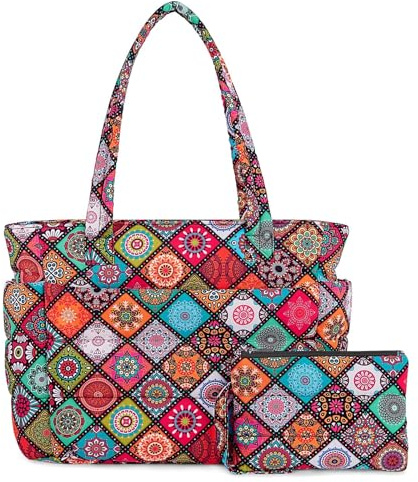 TOPDesign Puffer Tote Bag for Women, Lightweight Puffy Handbag with Compartments & Cosmetic Bag, Quilted Shoulder Bags for Work, Travel, Gym, Gifting (L Yoga)