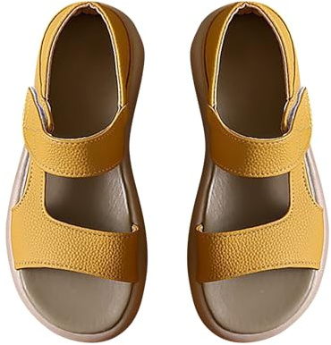 générique sandales pied nu femme Sandales CompenséEs D'éTé Pour Femmes Bout Ouvert Bout Rond Semelle éPaisse Une Ligne Avec Deux De Plage Portables Respirantes Ouvert Soutien Plantaire Jaune 39