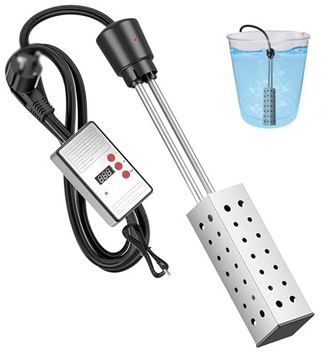 CYTBEK Thermostatic Electric Immersion Heater 2500W – Digital Controller & Stainless Steel Element for Bathtub, Paddling & Above-Ground Pool Heating