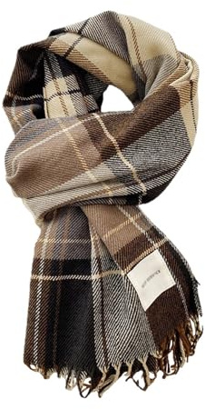 GWAWG Couple Scarf Plaid Scarves Winter Soft Warm Tassel Scarf Cashmere Feel Stripe Plaid Tartan Scarfs Classic Stylish for Men and Women (Brown)
