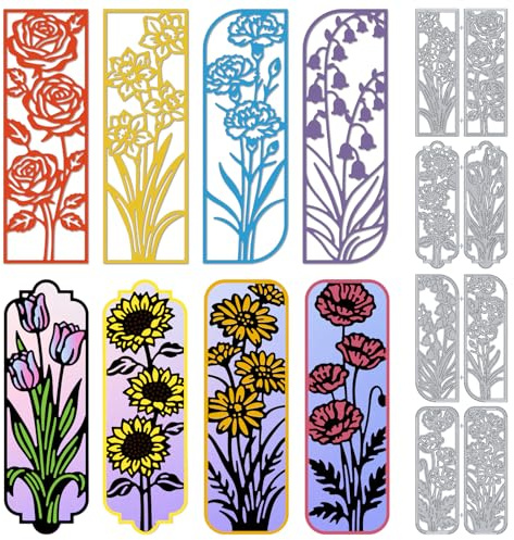 TWINKLEMON 4 Pcs Bookmarks Frames Cutting Dies Stencil, 4 Styles Flower Metal Die Cuts for Card Making, DIY Craft Embossing Tools Template for Cards Scrapbooking Album Paper Hanging Tag Craft Supplies