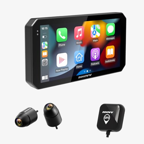 INNOVV N2 Motorcycle Carplay Dash Cam, 6 Touch Screen Support Android Auto & iOS, 2K + 2K Front and Rear Camera with GPS Navigation, Parking Mode,Music, 5.8G Wi-Fi, IP67 Waterproof, App Connect