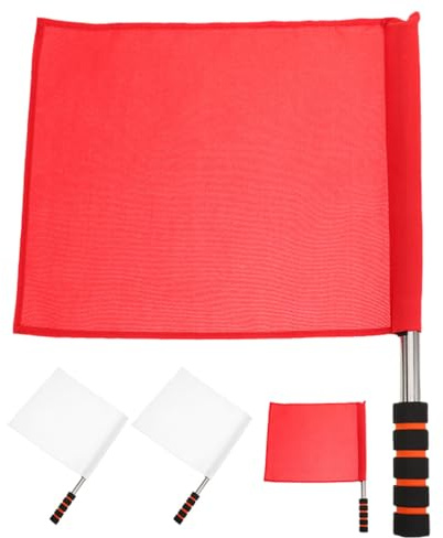 ULTECHNOVO Banderas de Señales de Juez de Línea para Atletismo y Fútbol, 4 Piezas (2 Rojas y 2), Acero Inoxidable y Tela, Mango de Espuma, para Arbitraje, Control de Tráfico