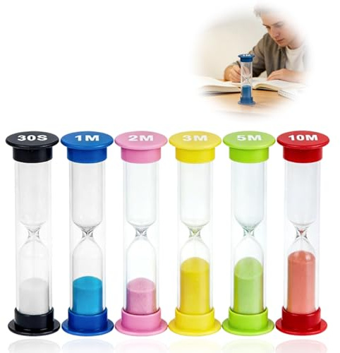 6 Pack Sand Timer, Colorful Hourglass for Classroom, 30 Sec 1 2 3 5 10 Minute Visual Countdown Timers Classroom Teaching Tool Tooth Brushing Routine Games Cooking Activities Learning Time Management