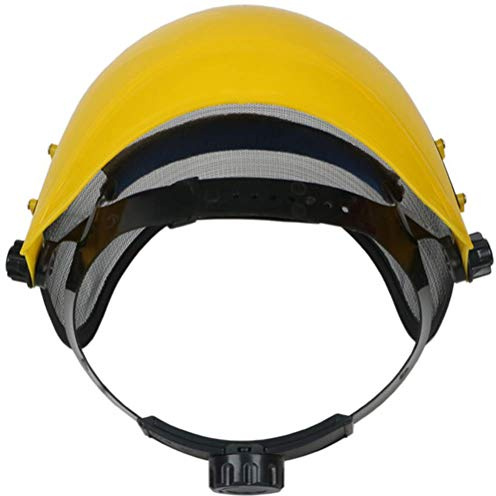 Aramox Casco di Sicurezza per Motosega Casco con Visiera in Rete ABS Iron Art 28 X 30 Cm Vestibilità Regolabile Copertura Integrale Protezione dell'udito per Lavori Forestali Registrazione (YELLOW)