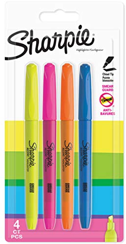 Sharpie Pocket Highlighters | Chisel Tip | Assorted Fluorescent | 4 Count