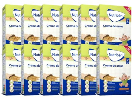 Nutribén Papilla de Crema de Arroz | 3600g | Sin trazas de Leche| Alimento para Bebés a partir de 4 meses | Sin azúcares añadidos | Sin aceite de palma | Paquete 12 unidades de 300g