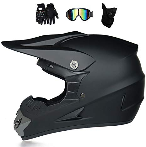 Downhill Motocross Helm mit Brille (4 Stück), Fullface MTB für Herren und Kinder - Crossbike Enduro Off Road BMX ATV Moped (S, Schwarz)
