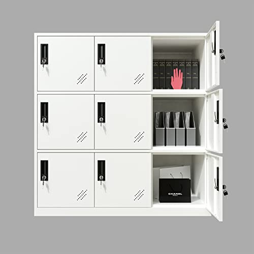 MECOLOR Armadio in Metallo a 9 Ante per Ufficio, Soggiorno e Organizzatore Scolastico, Tessuto Bianco, Adatto per Scuole, Famiglie, Supermercati, Palestre e Altri Luoghi (9D)