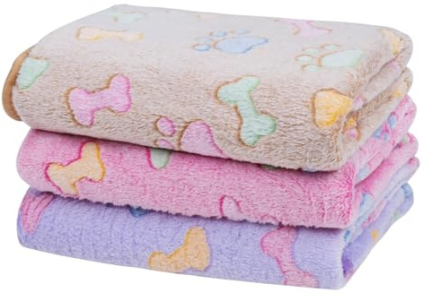 Dono 1 Pack 3 Dog Blankets, Soft Fluffy Fleece Pet Blanket Warm Sleep Mat Paw Print Design Puppy Kitten Throw Blanket Doggy Mat Blanket for Dogs