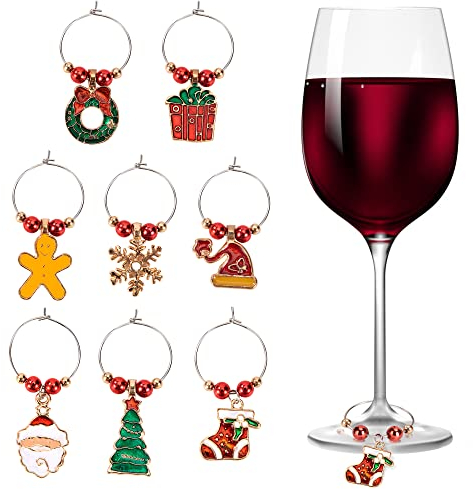 Julvinsglas berlocker dryckesetiketter för julfest barbordsdekoration 8 st, zink, Zink