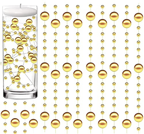 50 Pcs Pearl String for Floating Candles Centerpiece, Gold Faux Pearl Beads Vase Filler for Wedding Table Décor. (Gold)