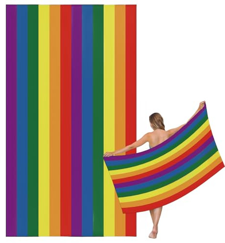 Large Quick Dry Microfibre Beach Bath Towel for Adult,160x90cm Rainbow Sand Free Beach Towel with Bag,Lightweight Gym Yoga Sports Swimming Towel,Compact Travel Summer Beach Towel for Women Men