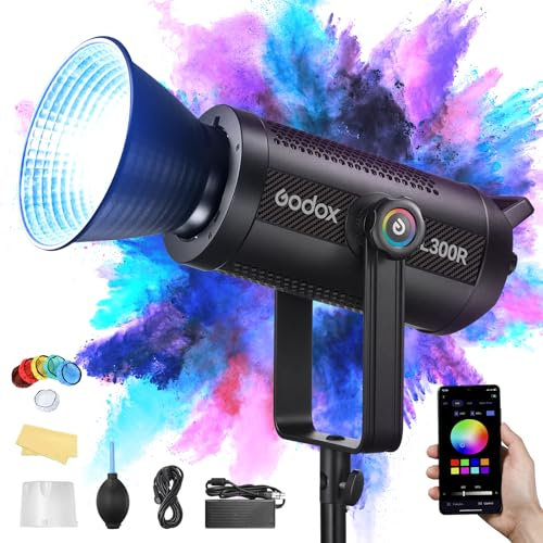 Godox SL300R RGB Luz de Vídeo LED 310W 2.4G Wireless,CCT 2500K-10000K CRI≥96 TLCI≥96 14 FX Efectos Montura Bowens Estudio Flash para Fotografía,Retratos,Iluminación
