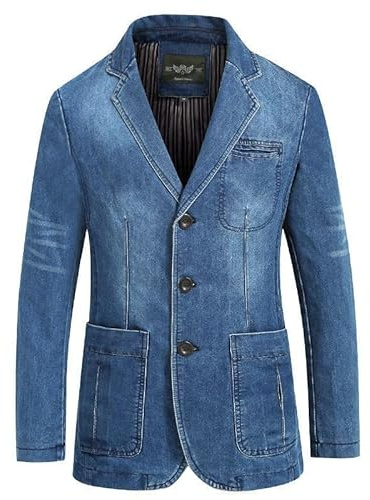 ABARTY Blazer pour Hommes Coupe Régulière Veste en Jean Vieilli Col Cranté Classique Veste De Costume en Jean À Deux Boutons Manteau De Sport Décontracté Smoking avec Poche