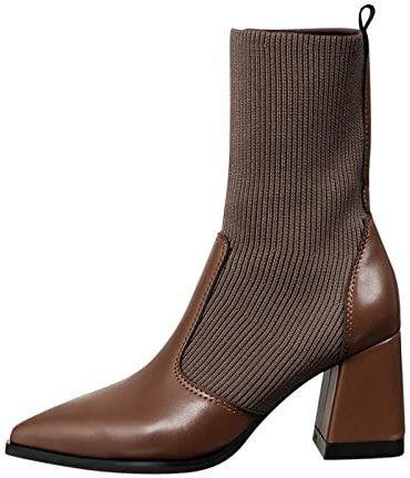 Generico Stivali sopra Ginocchio Pelle Anfibi Donna 38 Stivaletti da Donna Autunno e Inverno Tacco Grosso Tacco Medio a Punta Calzini di Stoffa Scarpe Tinta Unita Stivali Elasticizzati (Brown, 39)